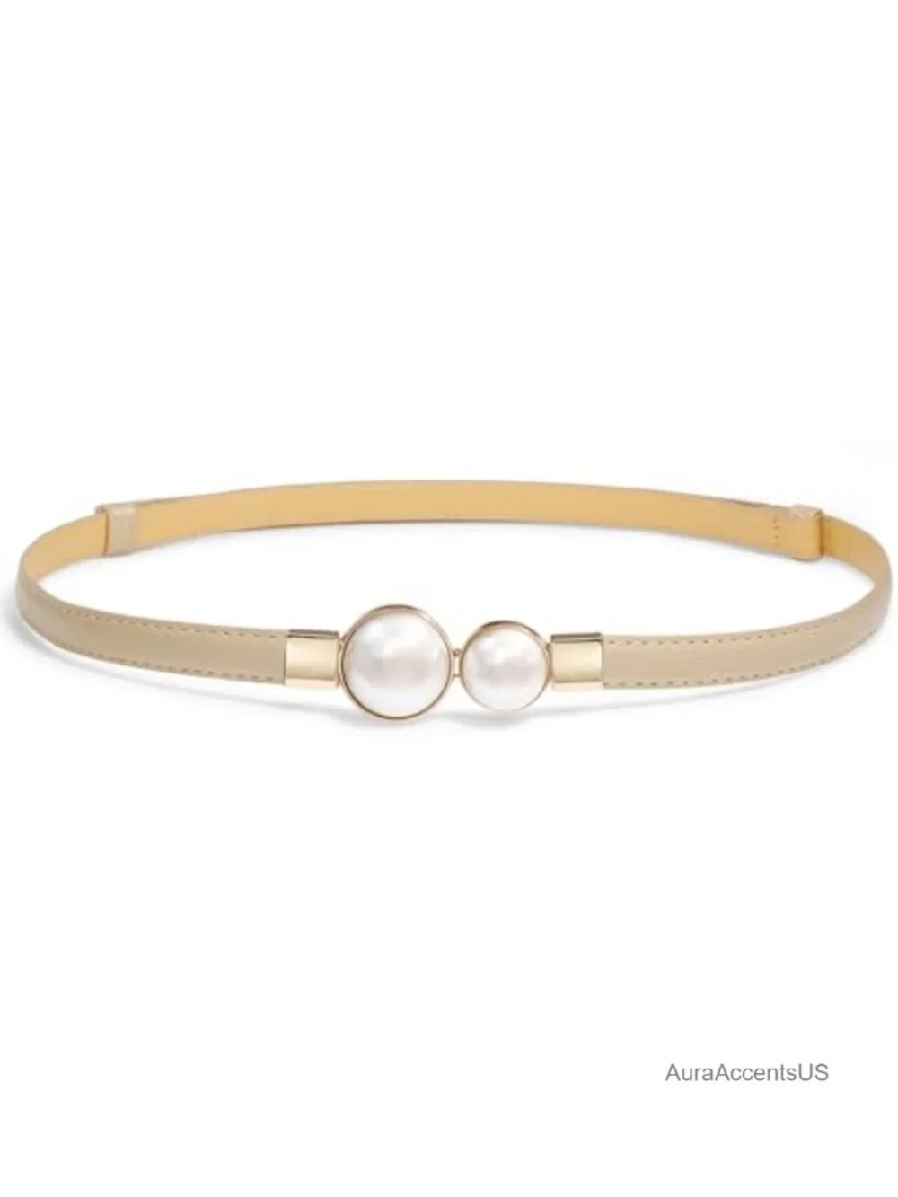 Thin PU Leather Skinny Belt with Pearl Buckle for Dresses